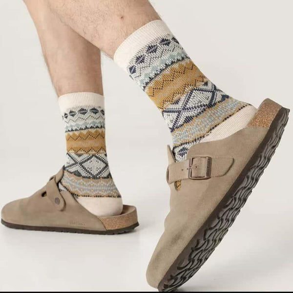 Men's Retro Tribal Patterned Crew Socks