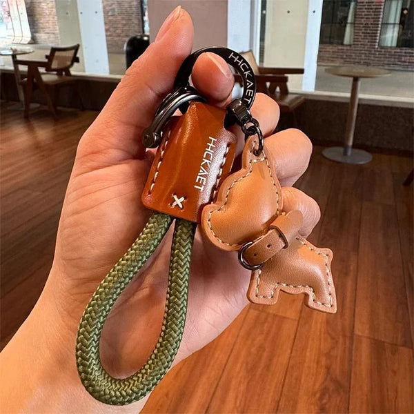 Handmade Leather French Bulldog Keychain