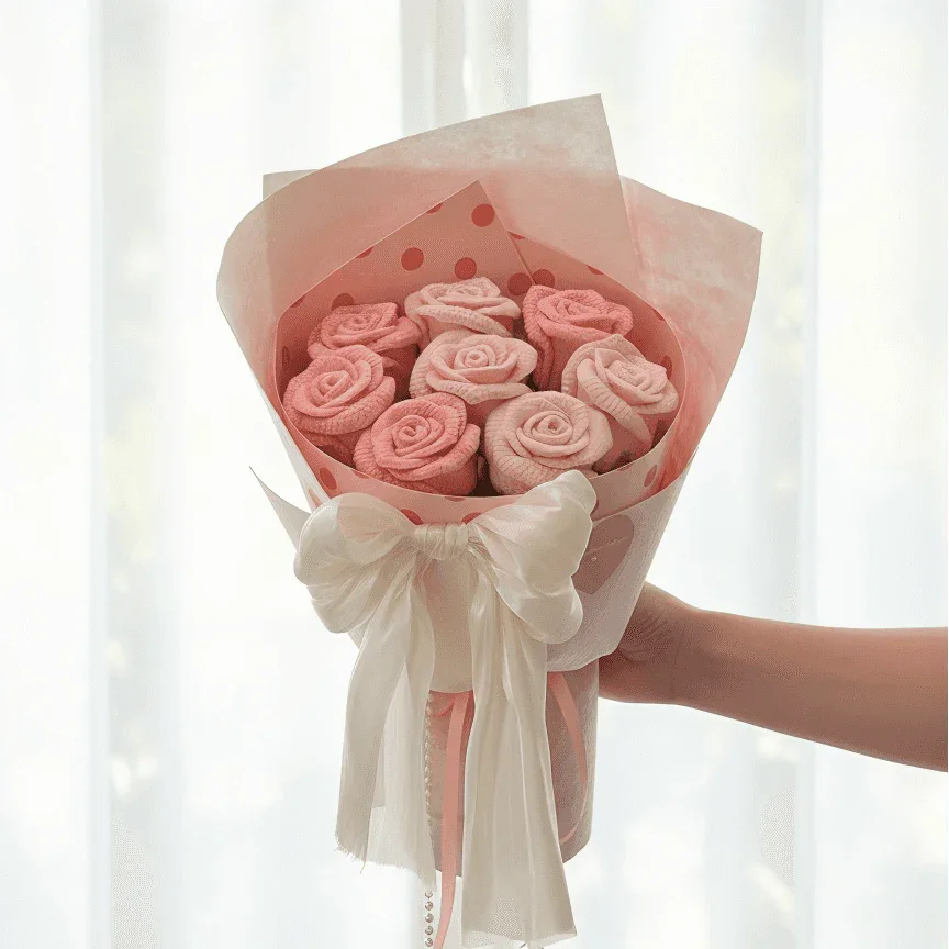Handmade Crochet Rose Bouquet  Timeless Knitted Roses for Anniversary & Love