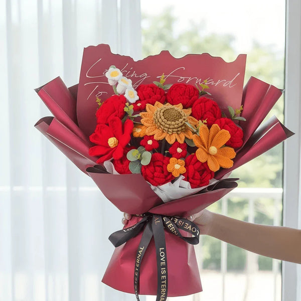 Handmade Crochet Flower Bouquet, Everlasting Knitted Blooms Gift for Her
