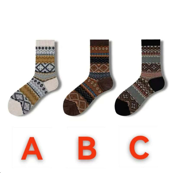 Men's Retro Tribal Patterned Crew Socks