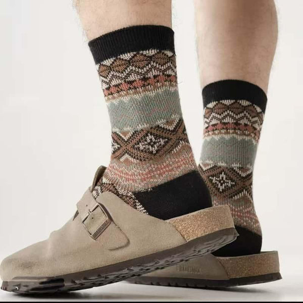 Men's Retro Tribal Patterned Crew Socks