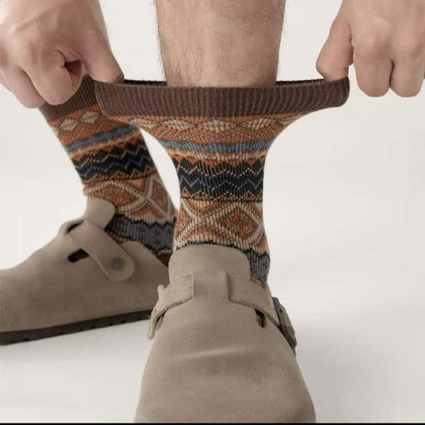 Men's Retro Tribal Patterned Crew Socks