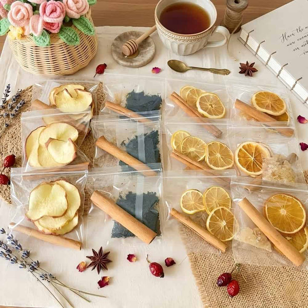 12-Pack Assorted Fruit Tea Gift Box, Spiced Tea and Cinnamon Set, Loose Leaf Black Tea, Fruit Infusion Kit, Cozy Care Package for Her
