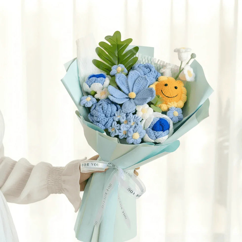 Handmade Sunshine Crochet Bouquet ☀️ Smiley Knitted Flowers Gift