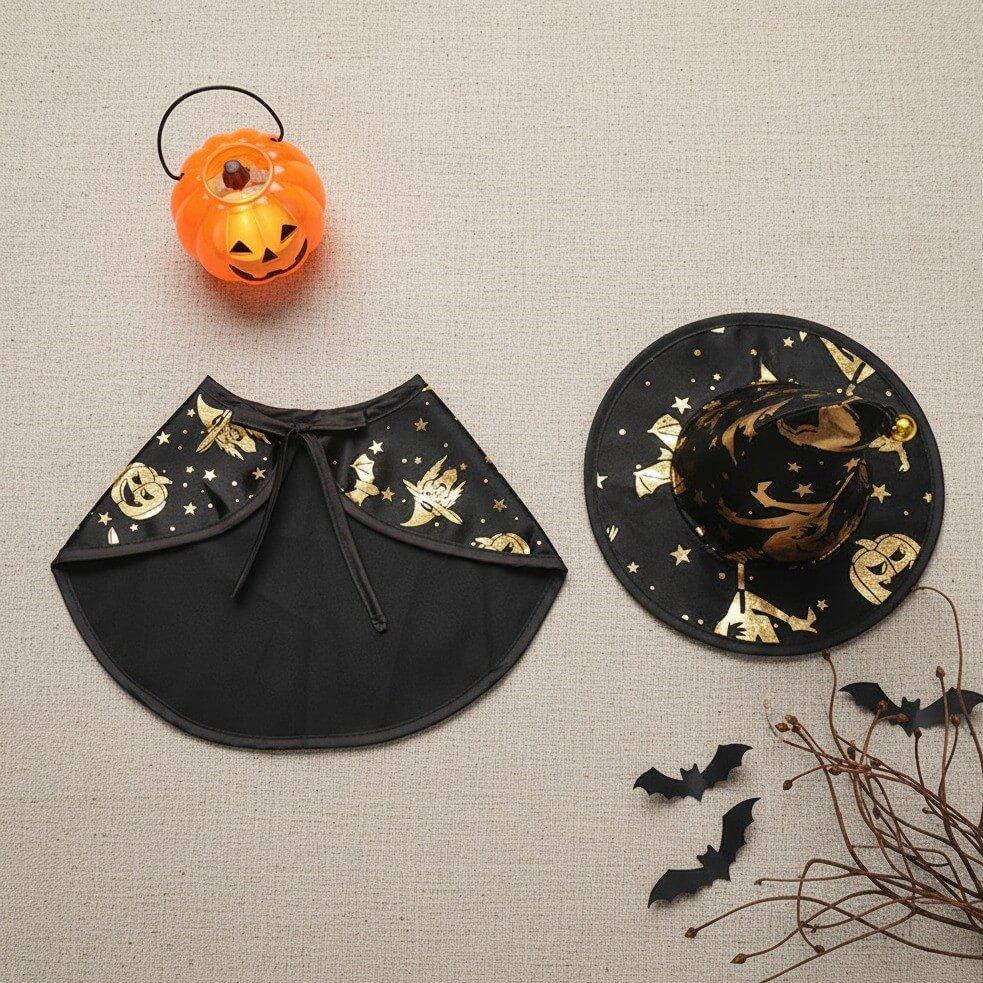 Halloween Pet Costume Set – Witch Hat, Cape & Toys for Dogs or Cats
