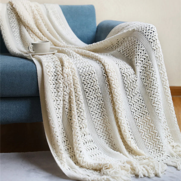Cozy Knit Tassel Throw Blanket