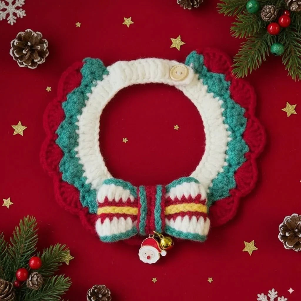 Christmas Pet Neckwear – Festive Knit Collar for Cats & Dogs