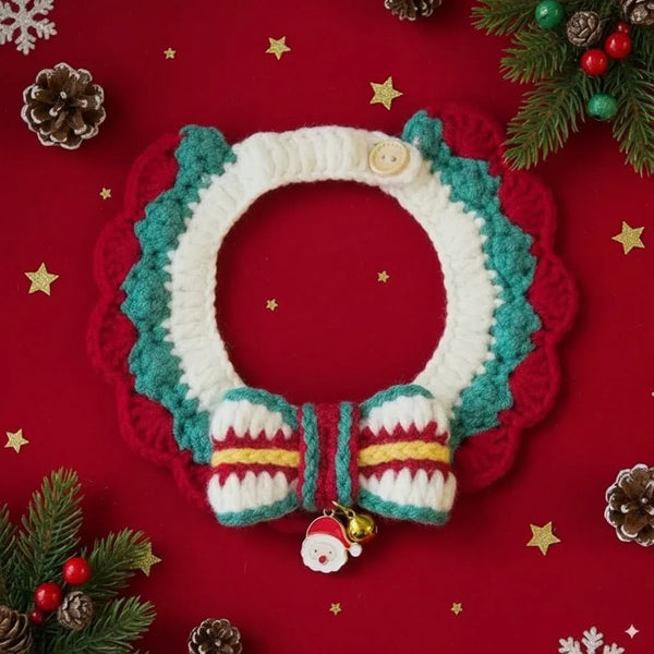 Christmas Pet Neckwear – Festive Knit Collar for Cats & Dogs