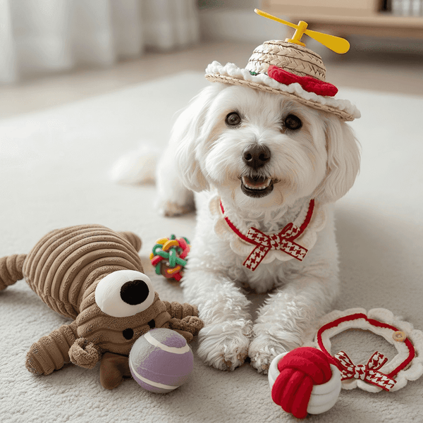 Puppy Gift Box, Dog Toys, Handmade Collar & Propeller Hat