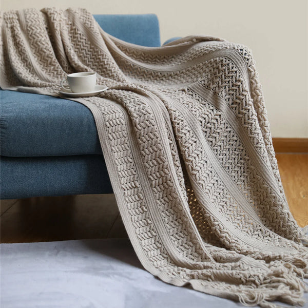 Cozy Knit Tassel Throw Blanket