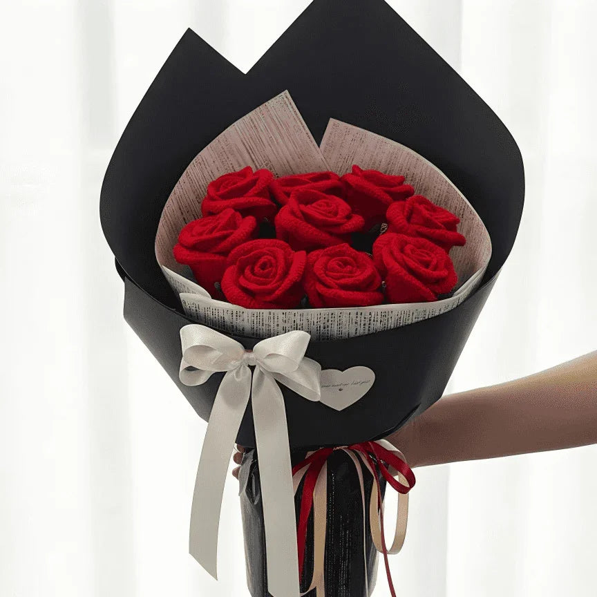 Handmade Crochet Rose Bouquet  Timeless Knitted Roses for Anniversary & Love