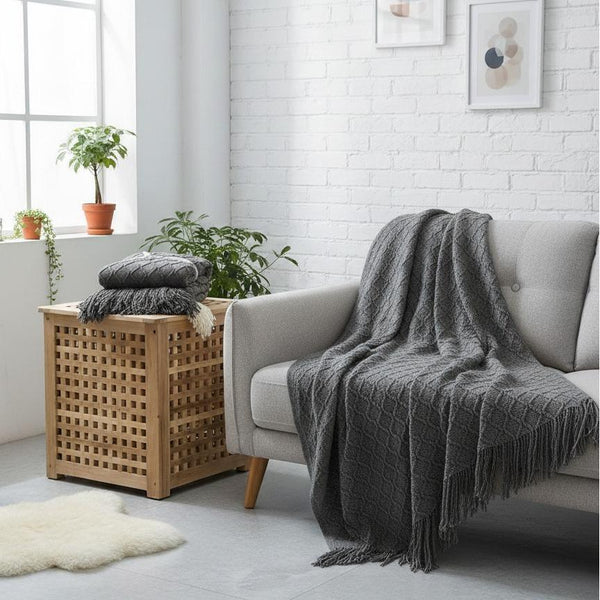 Striped Knit Throw Blanket with Tassels