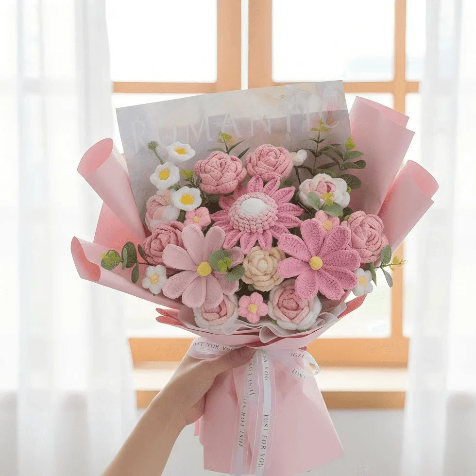Handmade Crochet Flower Bouquet, Everlasting Knitted Blooms Gift for Her