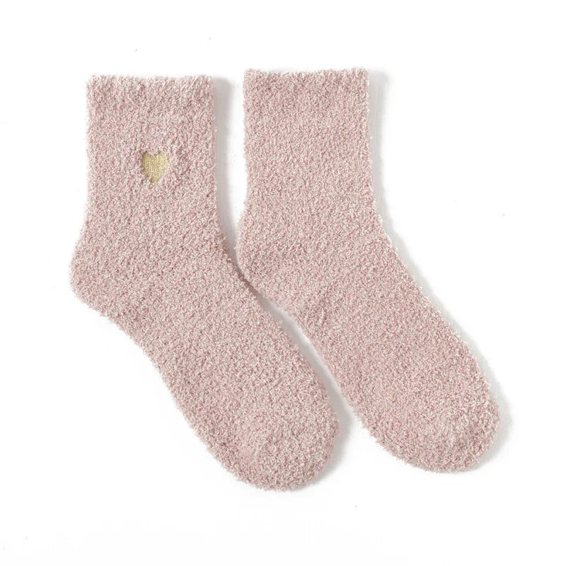 Cozy Heart Embroidered Plush Socks