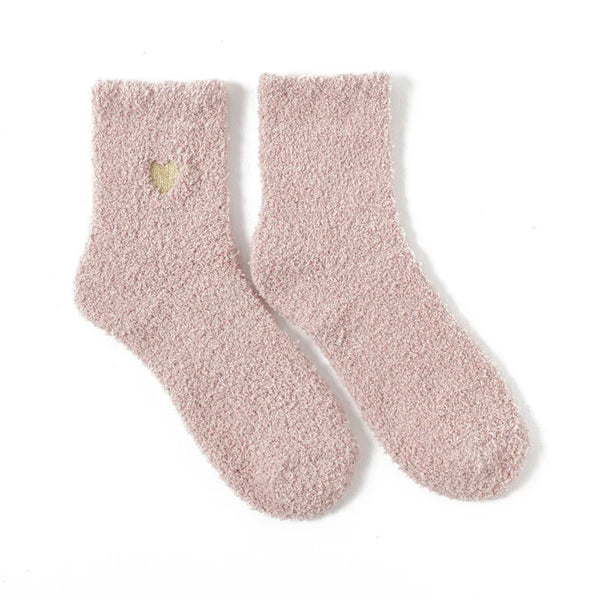 Cozy Heart Embroidered Plush Socks
