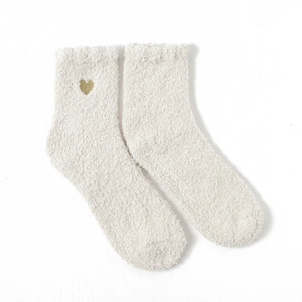 Cozy Heart Embroidered Plush Socks