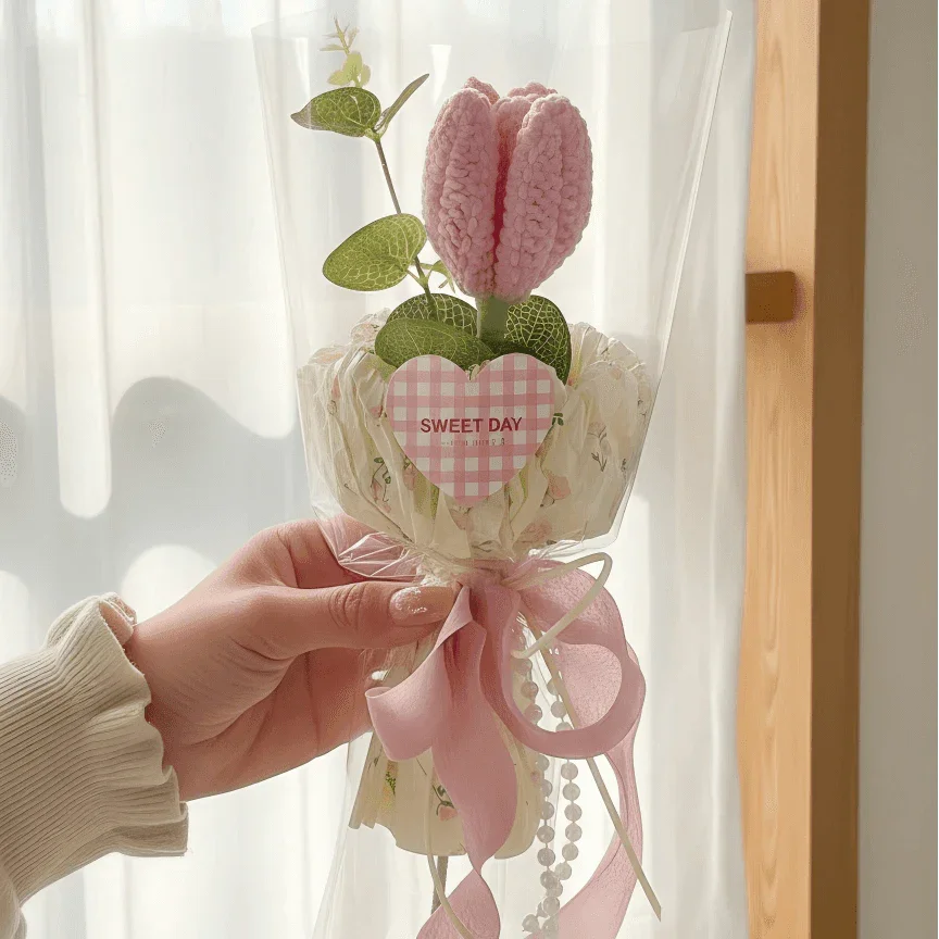 Single Stem Crochet Flower Everlasting Handmade Gift for a Sweet Day