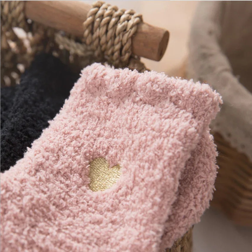 Cozy Heart Embroidered Plush Socks
