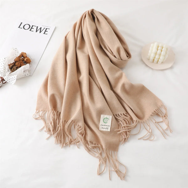 Classic Cashmere-Feel Tassel Scarf