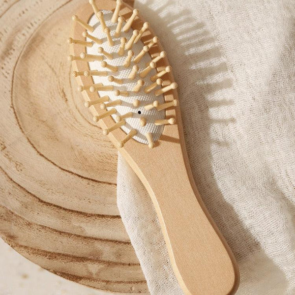 Mini Wooden Anti-Static Massage Brush with Pearl Bow