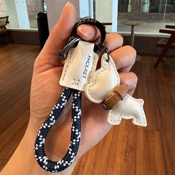 Handmade Leather French Bulldog Keychain