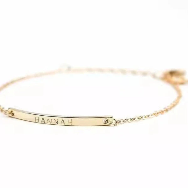 Dainty Gold Bar Bracelet for Engraving