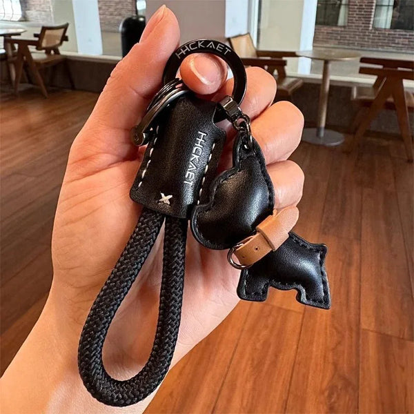Handmade Leather French Bulldog Keychain