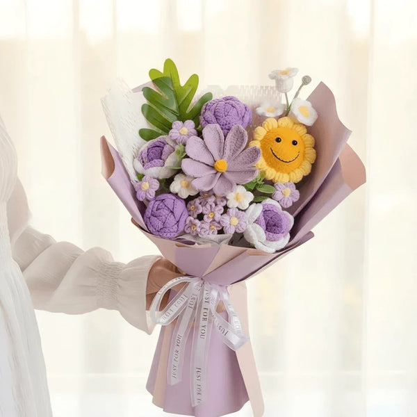 Handmade Sunshine Crochet Bouquet ☀️ Smiley Knitted Flowers Gift