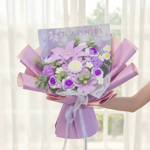 Handmade Crochet Flower Bouquet, Everlasting Knitted Blooms Gift for Her