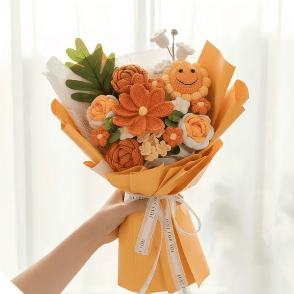 Handmade Sunshine Crochet Bouquet ☀️ Smiley Knitted Flowers Gift
