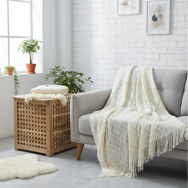 Striped Knit Throw Blanket with Tassels