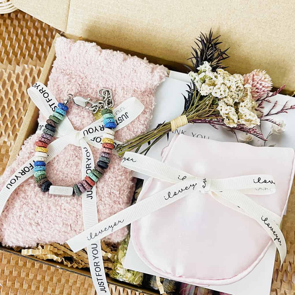 Personalized Tea Gift Box | Engraved Bracelet, Cozy Care Package
