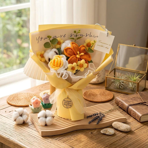 Light Up Crochet Bouquet, Everlasting Knitted Flowers, Mother's Day Gift, Graduation Bouquet, Birthday Gift for Girlfriend Bestie Mom Nurse