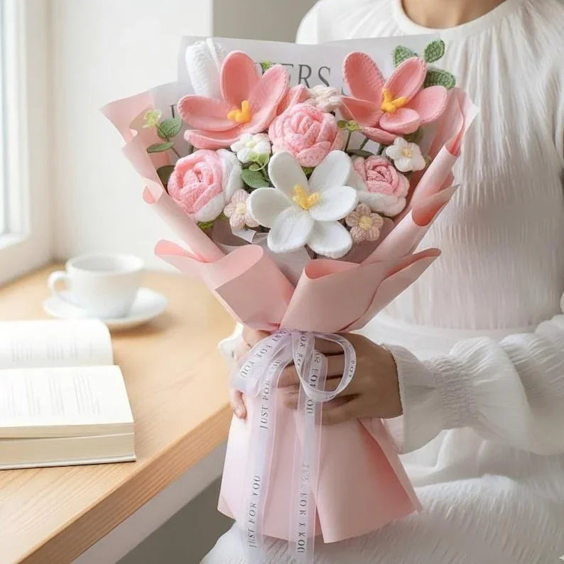 Crochet Flower Bouquet – Everlasting Cotton Yarn Roses & Lilies