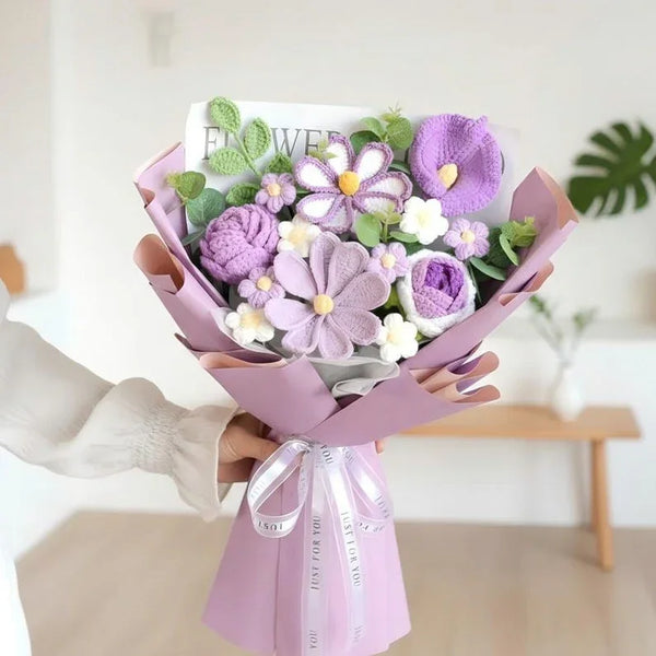 Crochet Flower Bouquet – Cotton Yarn Roses & Daisies Gift