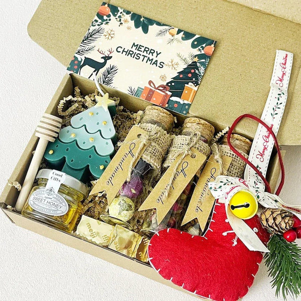 Christmas Tea & Candle Gift Box – Honey, Chocolates, Herbal Tea & Ornament