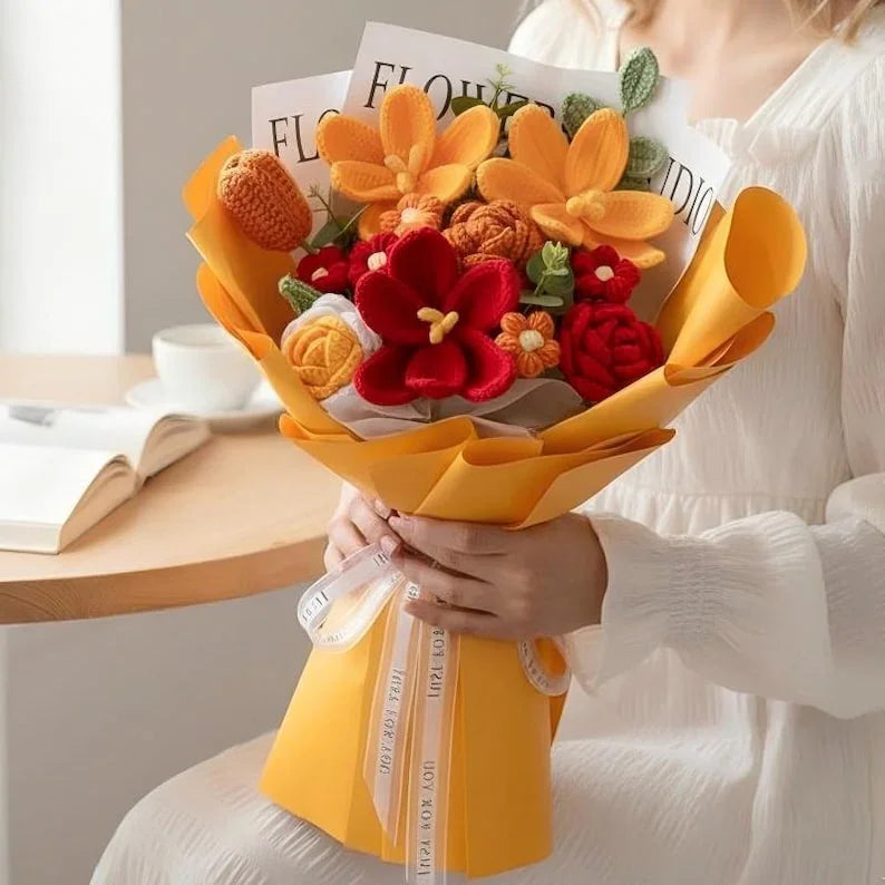 Crochet Flower Bouquet – Everlasting Cotton Yarn Roses & Lilies