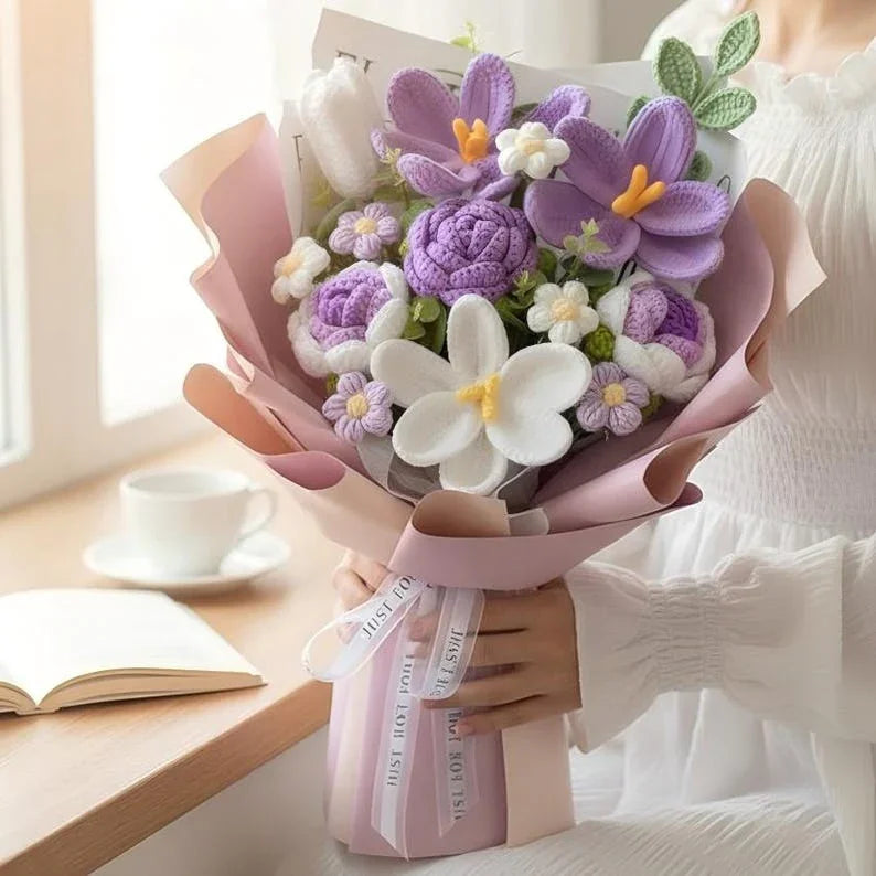 Crochet Flower Bouquet – Everlasting Cotton Yarn Roses & Lilies