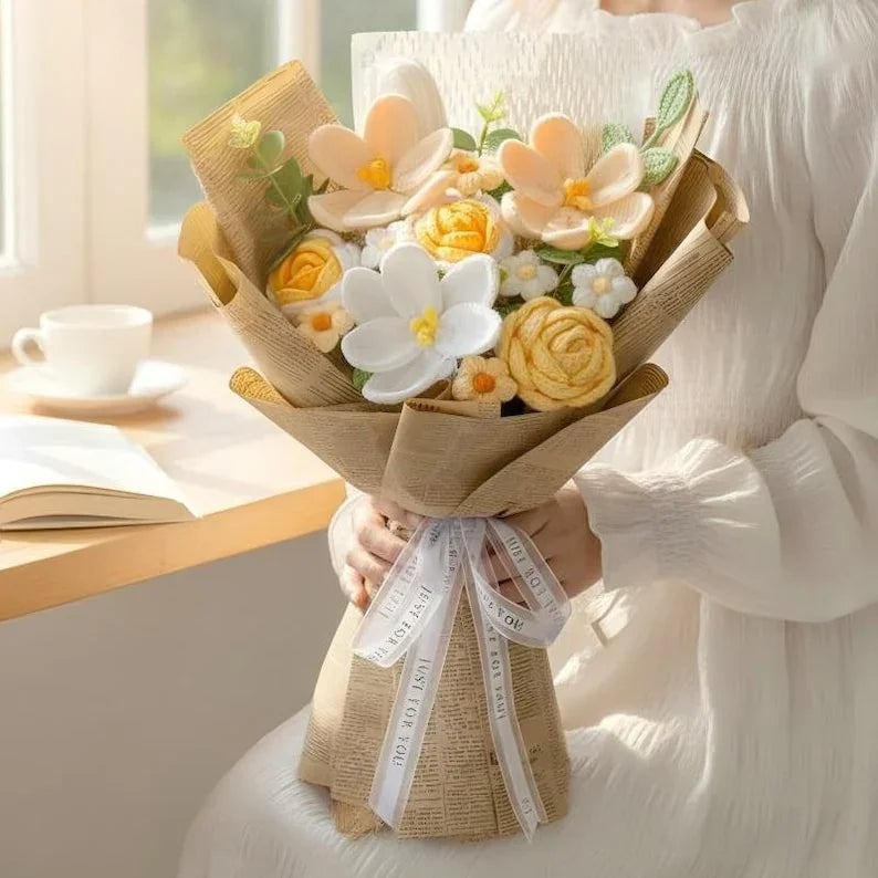 Crochet Flower Bouquet – Everlasting Cotton Yarn Roses & Lilies