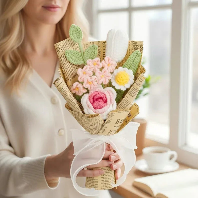 Crochet Mini Flower Bouquet – Sunflower & Daisy Yarn Floral Gift