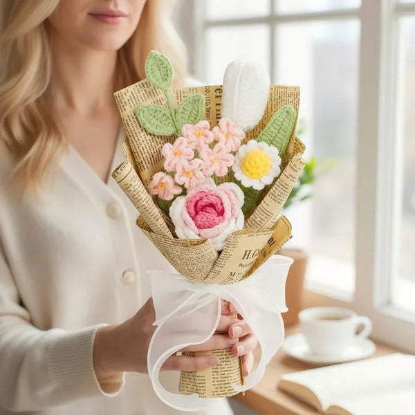 Crochet Mini Flower Bouquet – Sunflower & Daisy Yarn Floral Gift