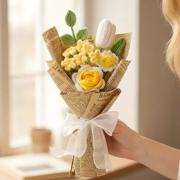 Crochet Mini Flower Bouquet – Sunflower & Daisy Yarn Floral Gift