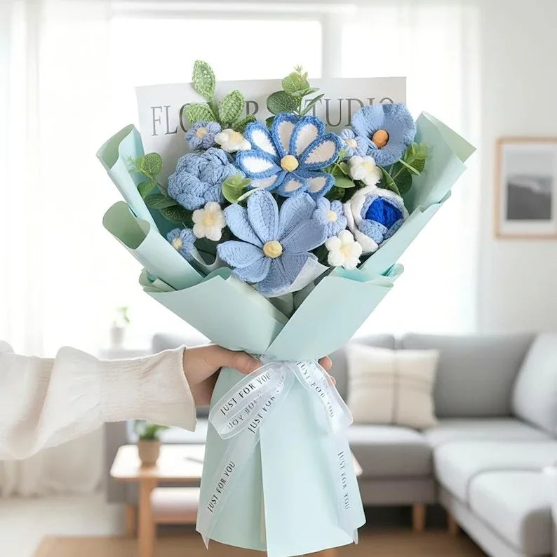 Crochet Flower Bouquet – Cotton Yarn Roses & Daisies Gift