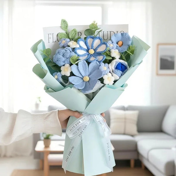 Crochet Flower Bouquet – Cotton Yarn Roses & Daisies Gift