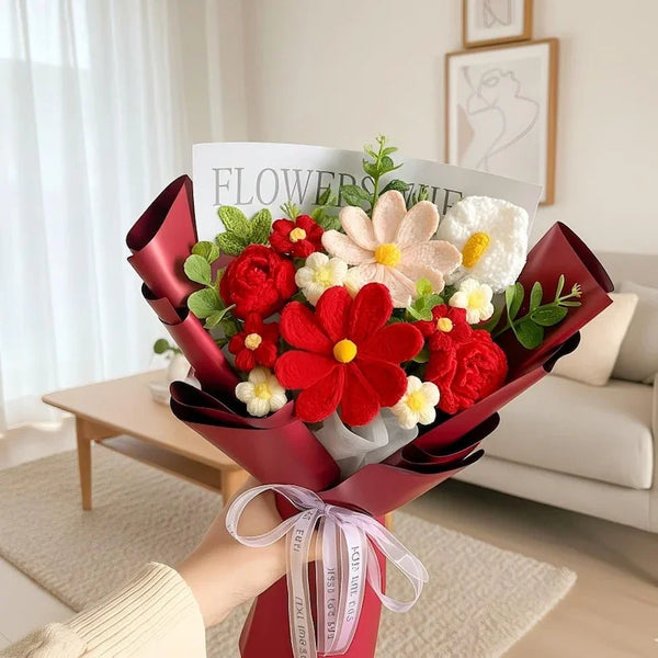 Crochet Flower Bouquet – Cotton Yarn Roses & Daisies Gift