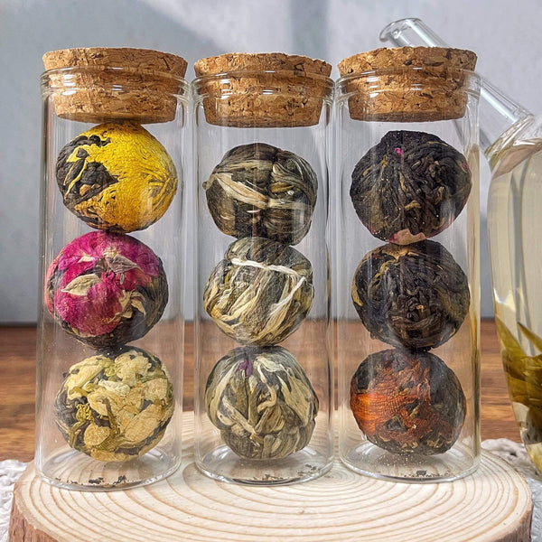 Blooming Tea Gift Set – Black & Green Flower Balls with Dried Flowers