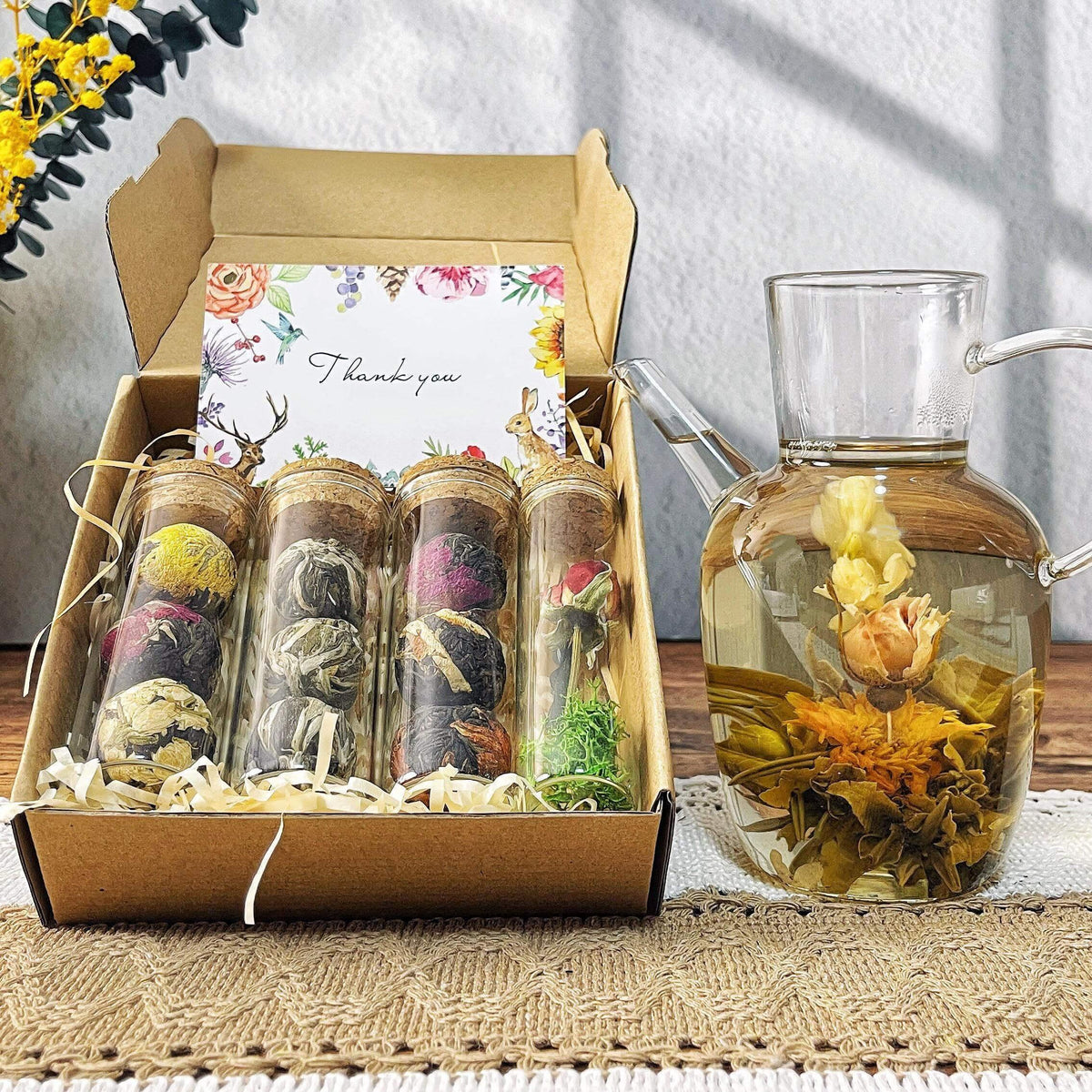 Blooming Tea Gift Set – Black & Green Flower Balls with Dried Flowers
