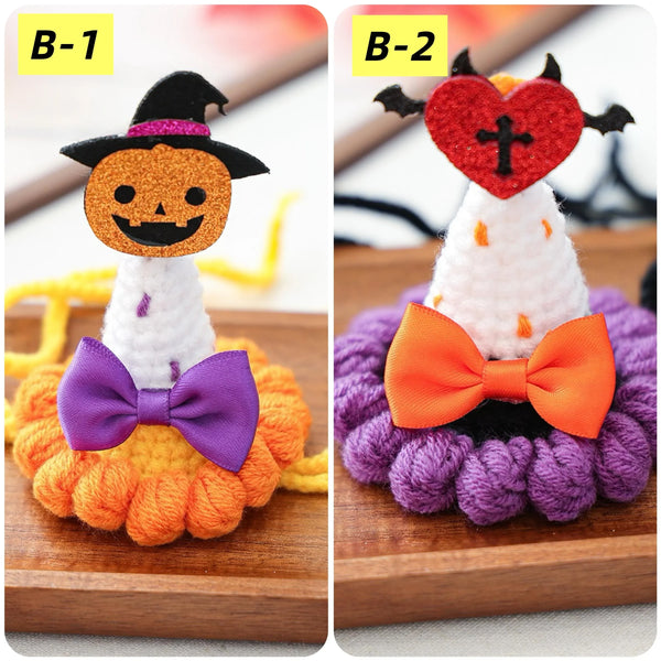 Crochet Halloween Pet Hat – Pumpkin, Witch, or Bat Costume for Cats