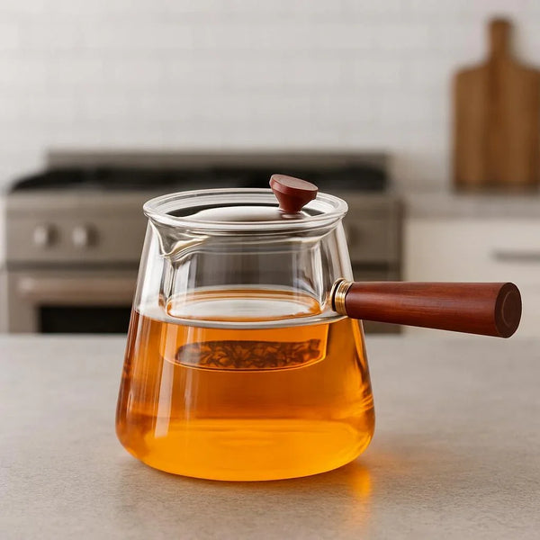 Borosilicate Glass Teapot – Stovetop Safe with Sandalwood Handle